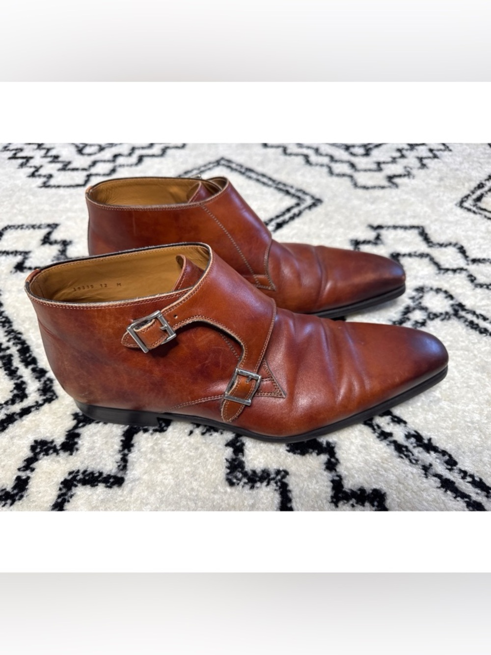 Magnanni Men’s Brown Leather Double Monk Chukka Boots Size 12